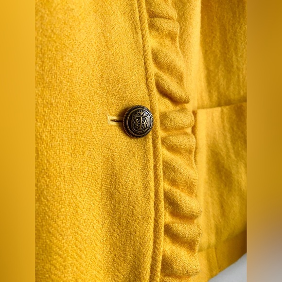Talbots Yellow Wool Blazer Jacket Ruffle Career Vibrant Preppy Retro Modest 10 - Picture 9 of 12